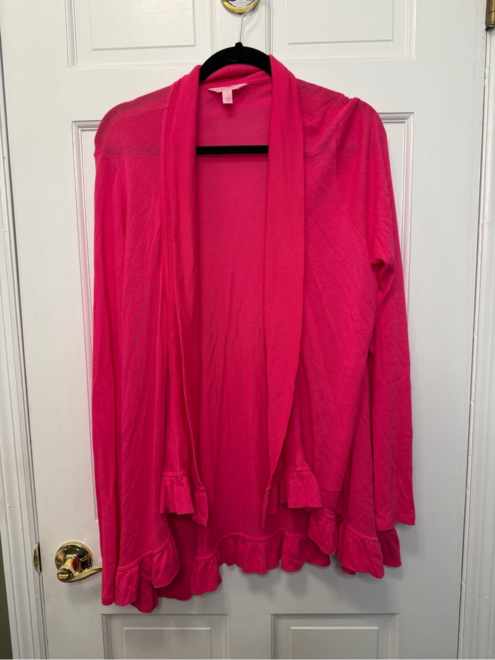 Lilly Pulitzer Pink Open Front Cardigan Ruffle Pima Cotton Modal Sweater Size XL